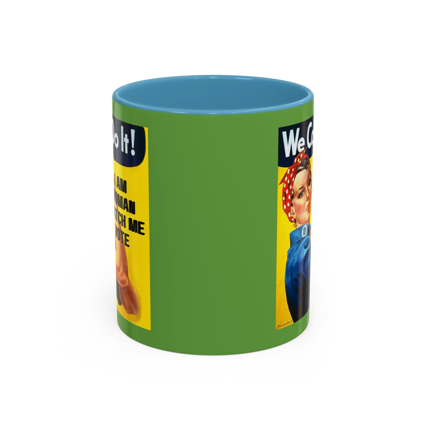 I Am Woman Watch Me Vote Rosie Green Accent Mug by cypherpunkgear.com