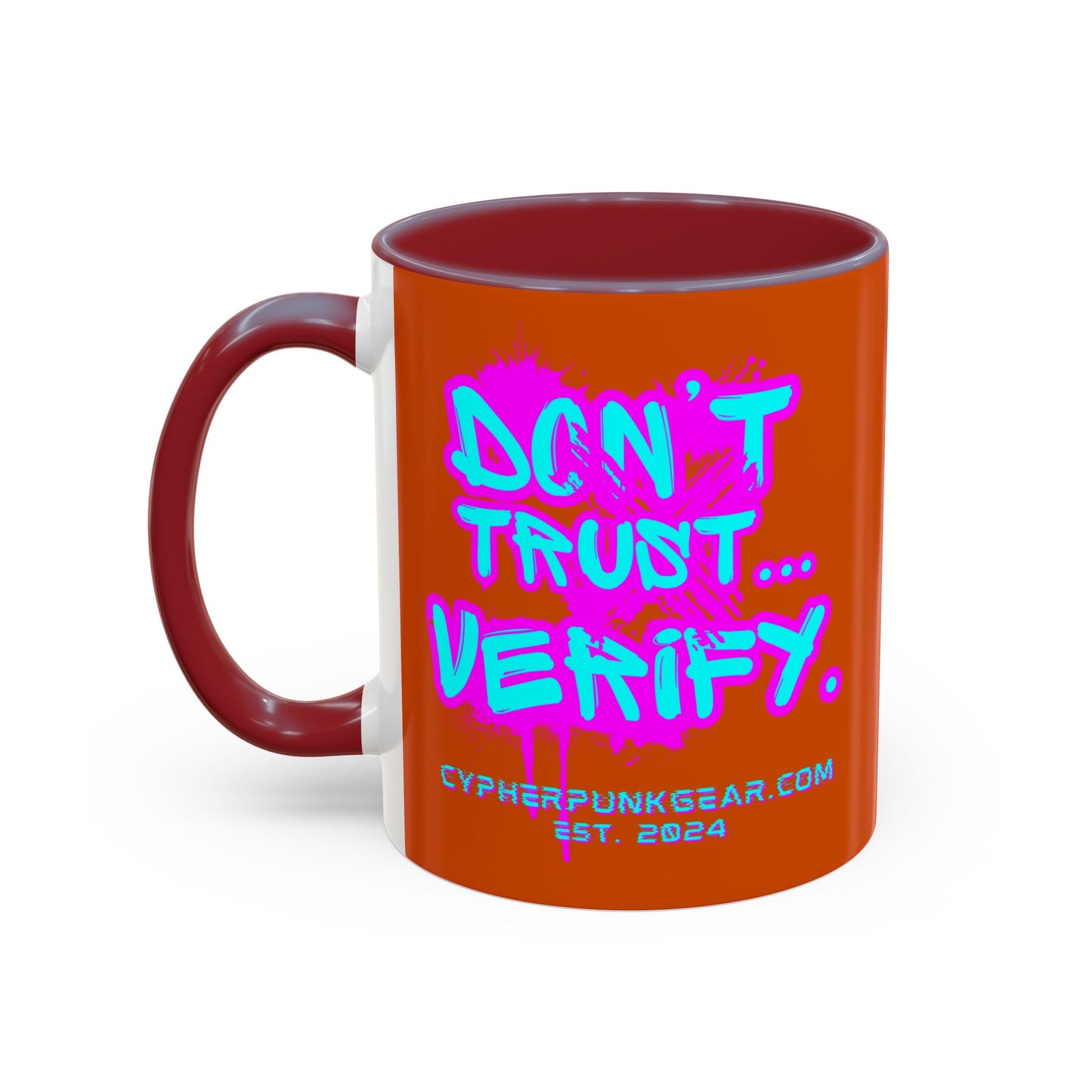 Don't Trust...Verify. Orange Accent Mug by cypherpunkgear.com
