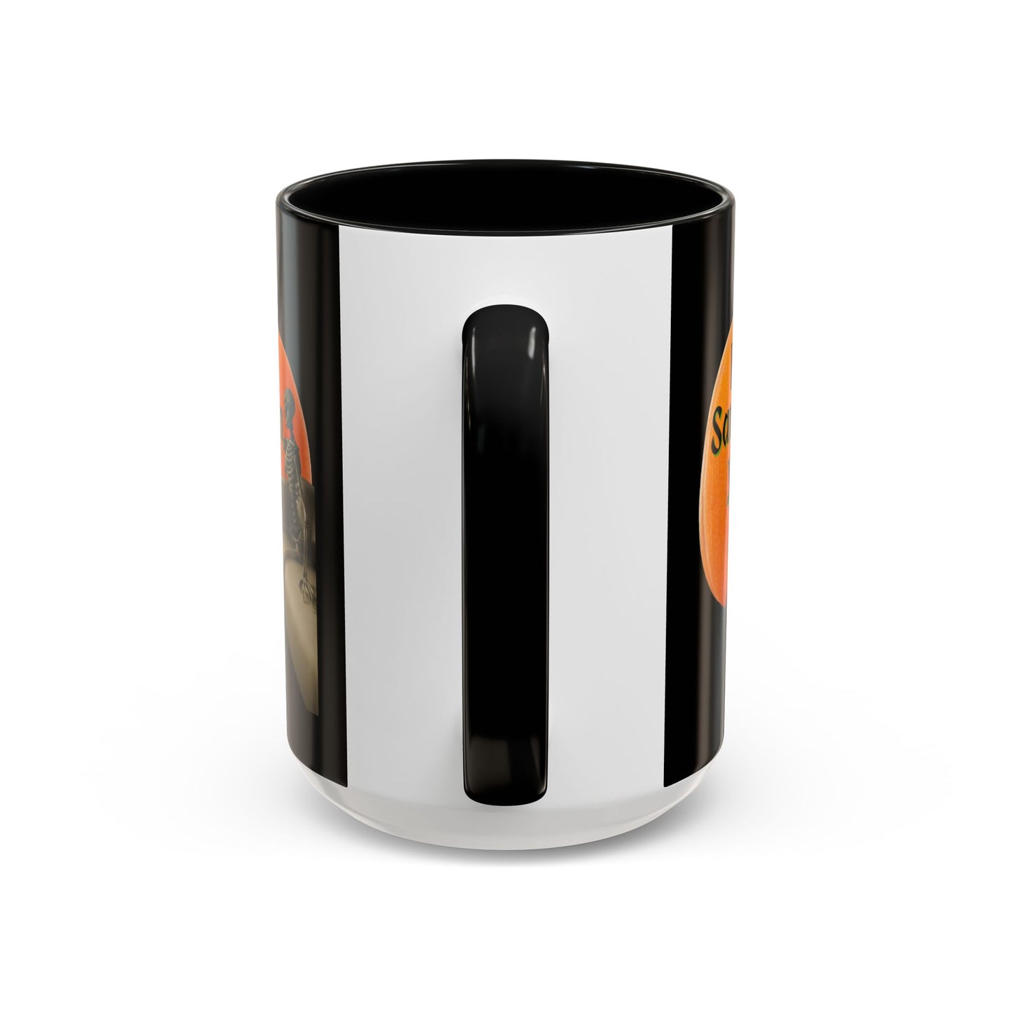 Is It Samhain Yet? Skeleton's Giant Pumpkin Black Accent Mug by CreepyCrafts.boo