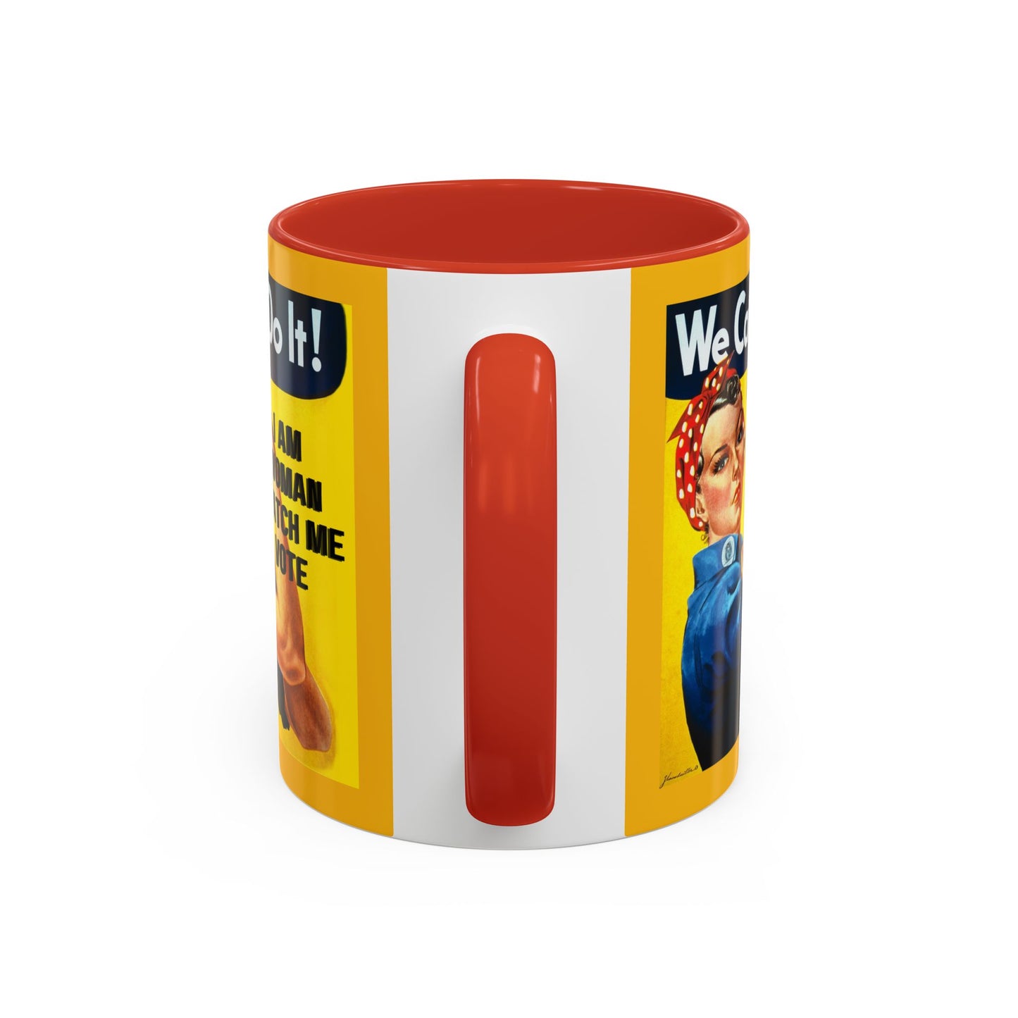 I Am Woman Watch Me Vote Rosie Yellow Accent Mug by cypherpunkgear.com