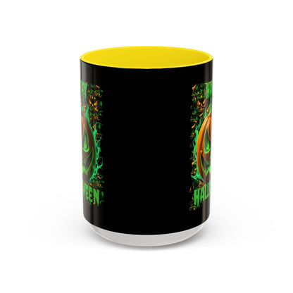 Happy Halloween Green Jack Black Accent Mug by CreepyCrafts.boo