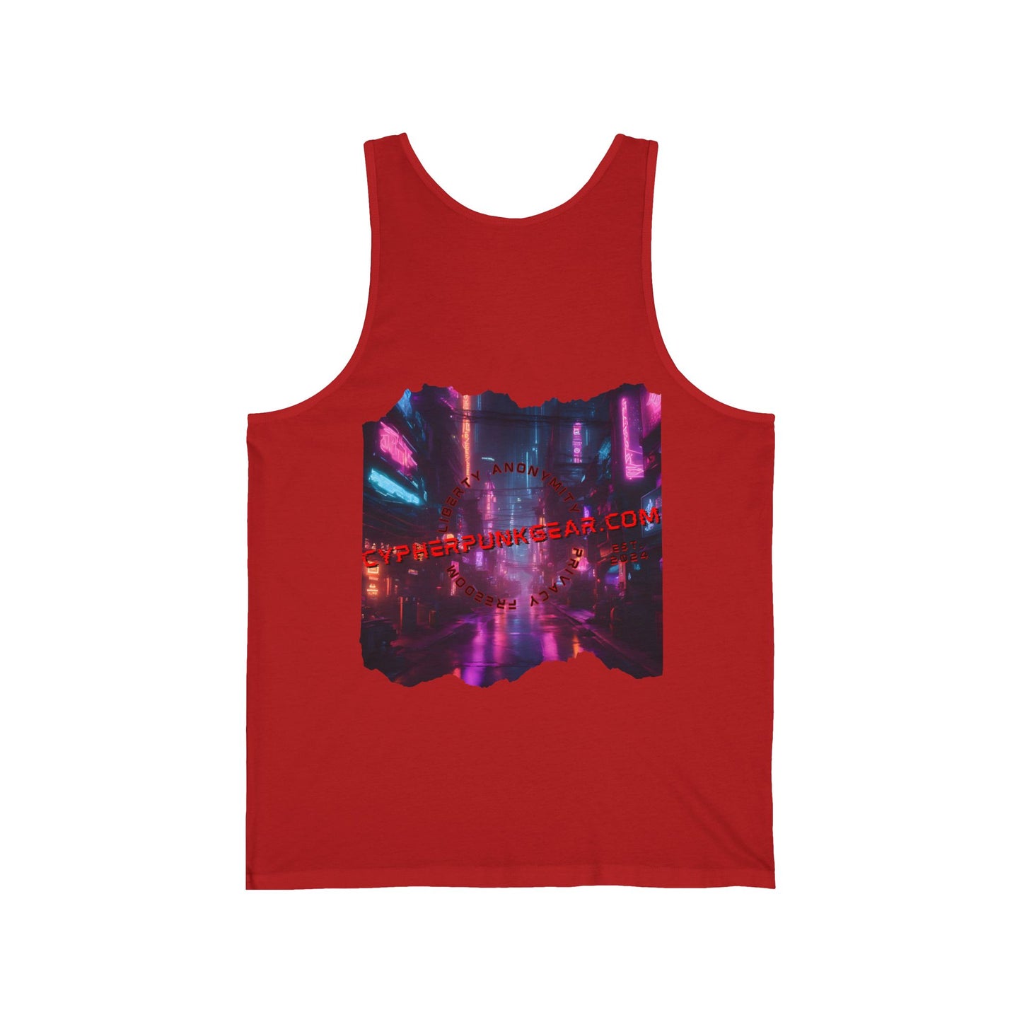 2-sided, cypherpunkgear.com Logo & Cityscape Unisex Jersey Tank Top by cypherpunkgear.com