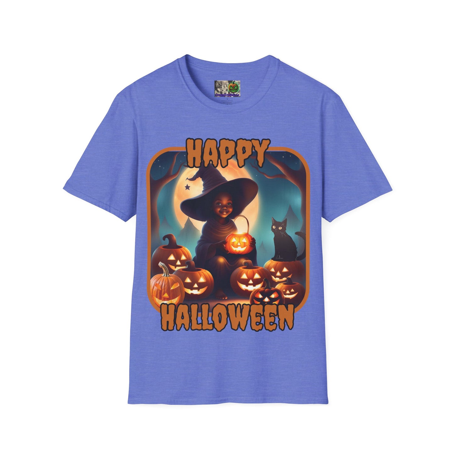 Happy Halloween Cute Witch Orange font, Light colors, Unisex T-Shirt by CreepyCrafts.boo