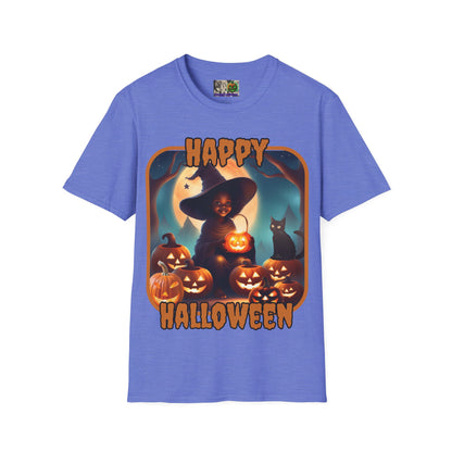 Happy Halloween Cute Witch Orange font, Light colors, Unisex T-Shirt by CreepyCrafts.boo