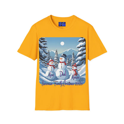 Snowman Family of 3 Light colors Unisex T-Shirt by cypherpunkgear.com