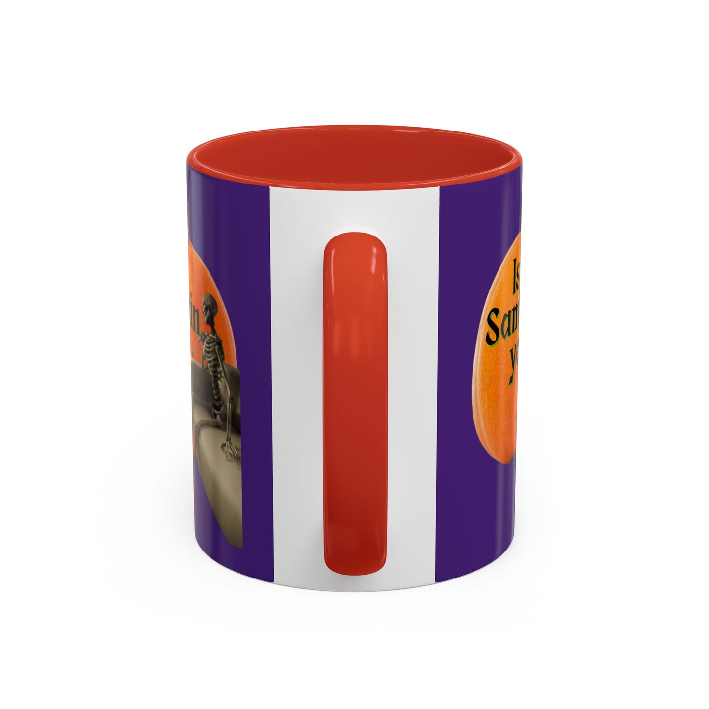 Is It Samhain Yet? Skeleton's Giant Pumpkin Purple Accent Mug by CreepyCrafts.boo