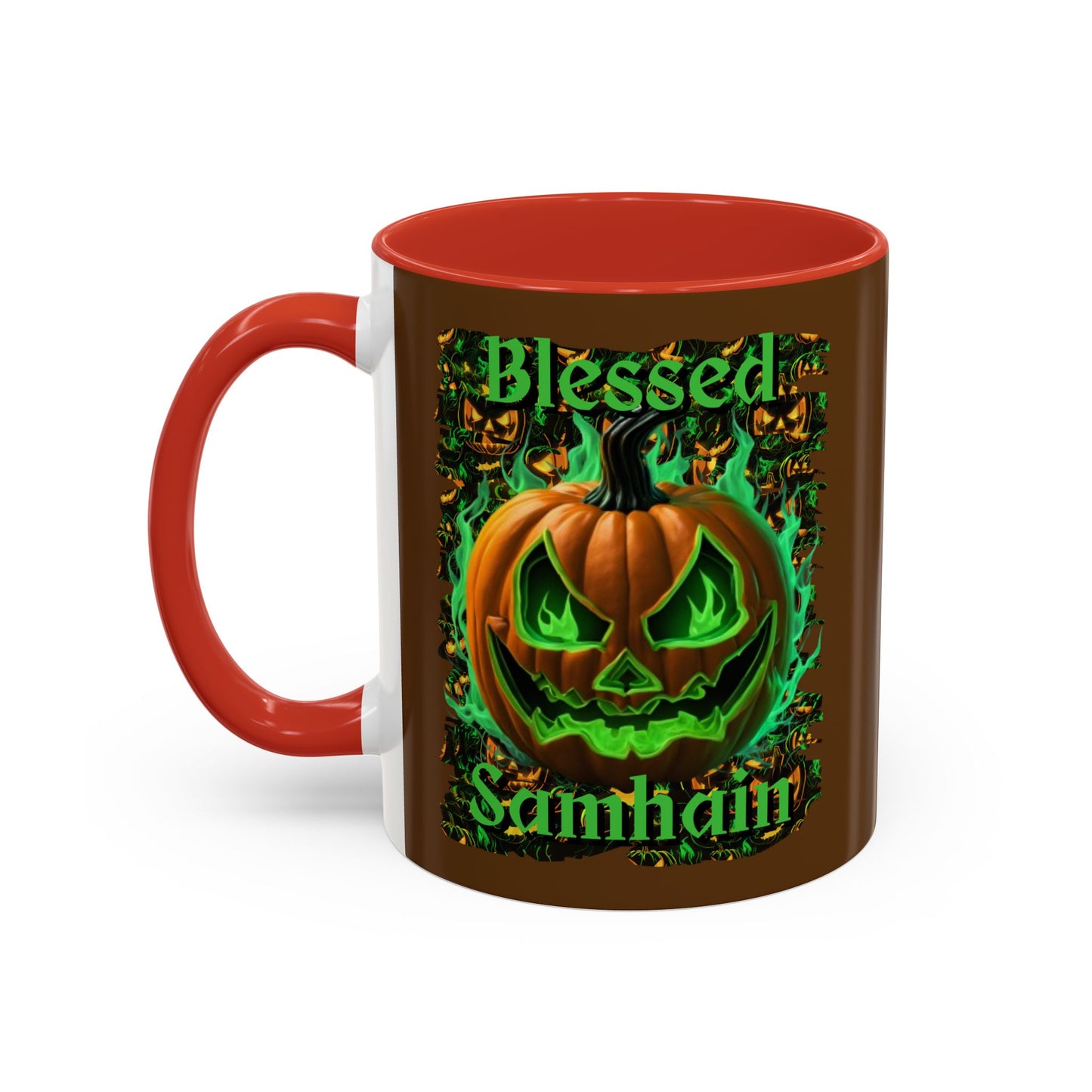 Blessed Samhain Green Jack Brown Accent Mug by CreepyCrafts.boo