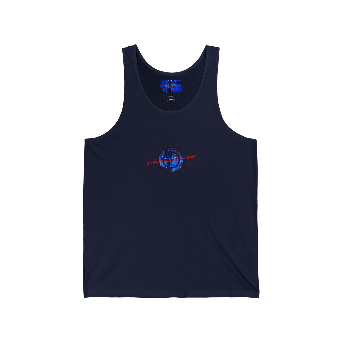 2-sided, cypherpunkgear.com Logo & Cityscape Unisex Jersey Tank Top by cypherpunkgear.com
