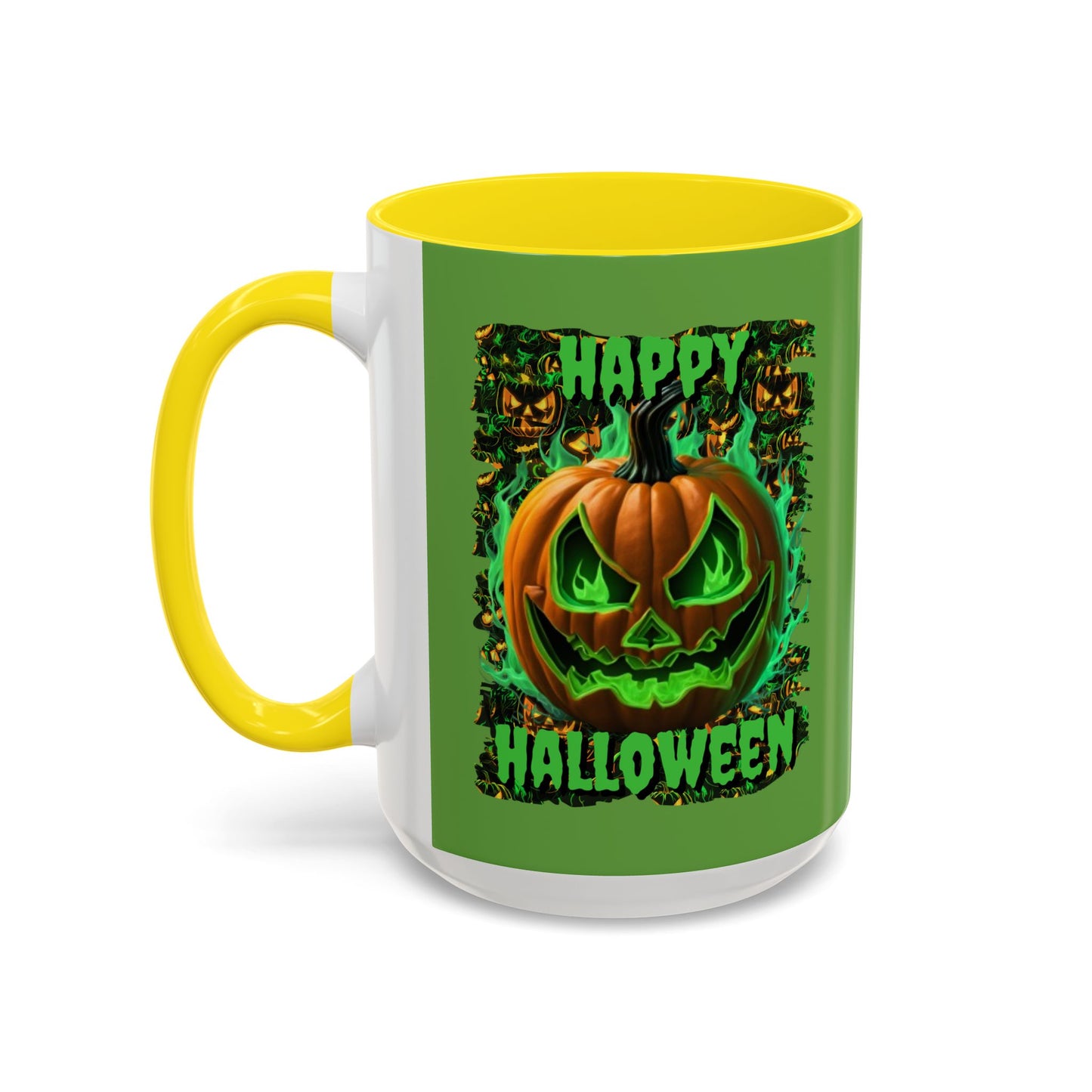 Happy Halloween Green Jack Green Accent Mug by CreepyCrafts.boo