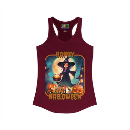 Happy Halloween Little Witch Orange font Women's Racerback Tank Top by CreepyCrafts.boo