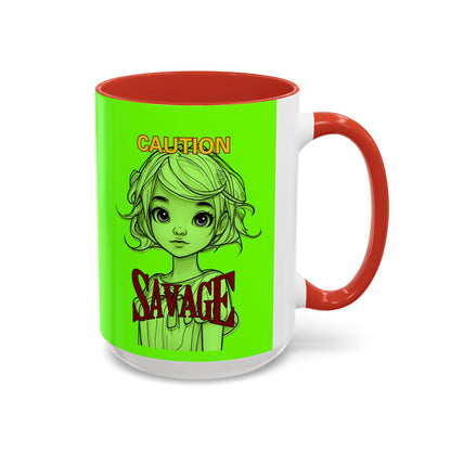 Caution, Savage Light Green Accent Mug by cypherpunkgear.com