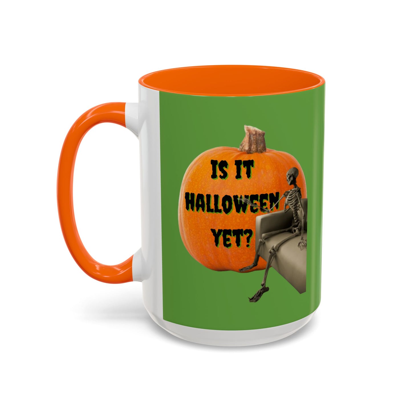 Is it Halloween yet? Skeleton's Giant Pumpkin Green Accent Mug by CreepyCrafts.boo