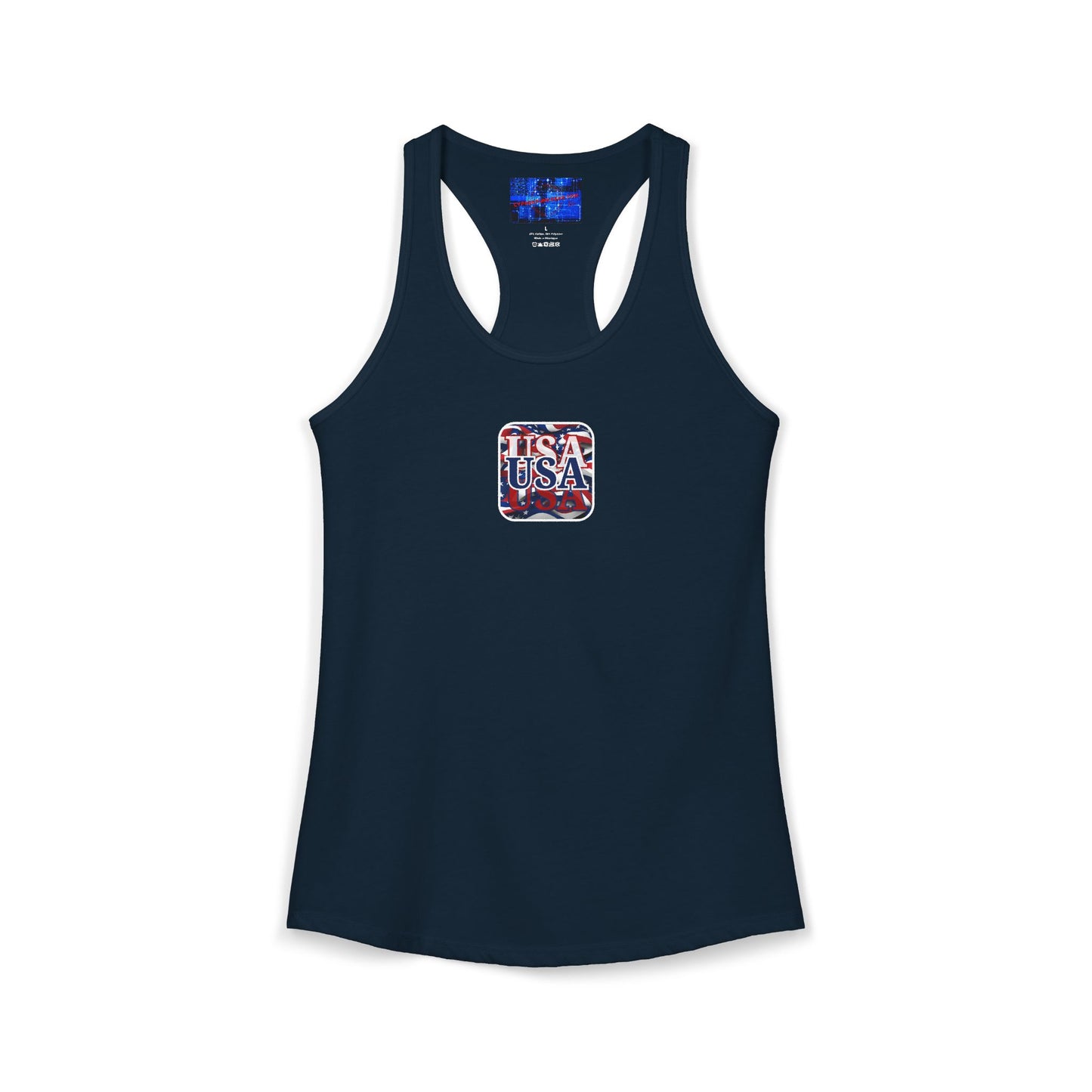 2-sided Red White and BLUE USA Patriot Women's Racerback Tank Top by cypherpunkgear.com