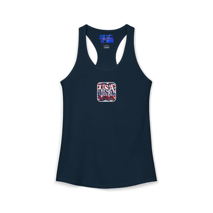 2-sided Red White and BLUE USA Patriot Women's Racerback Tank Top by cypherpunkgear.com