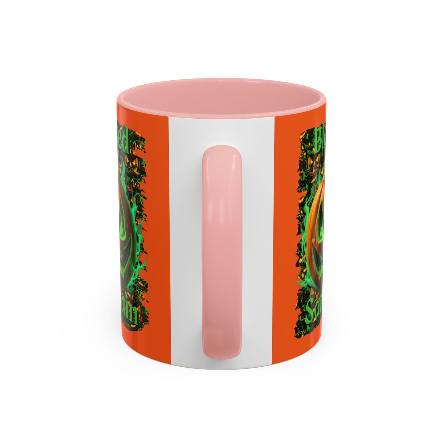 Blessed Samhain Green Jack Orange Accent Mug by CreepyCrafts.boo