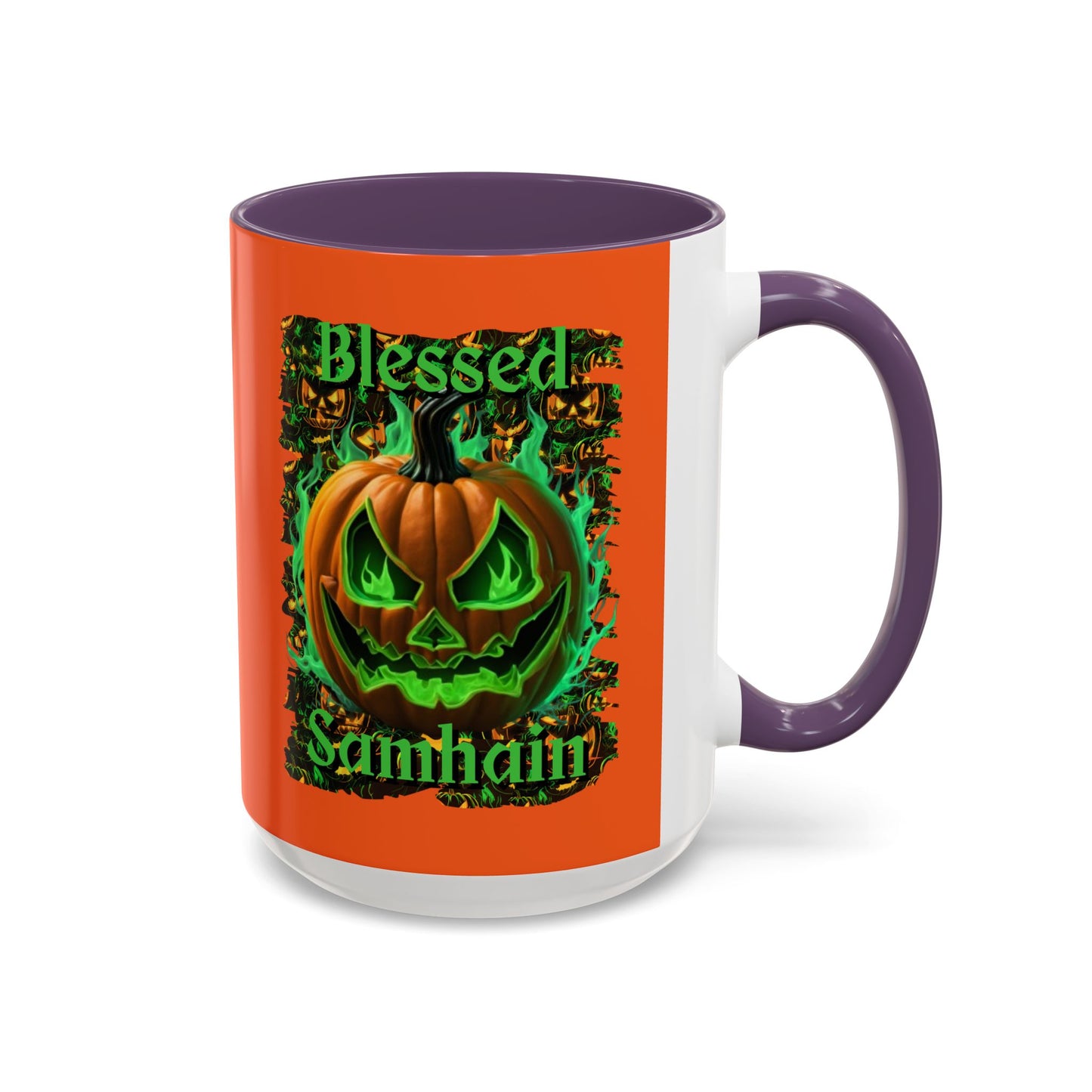 Blessed Samhain Green Jack Orange Accent Mug by CreepyCrafts.boo