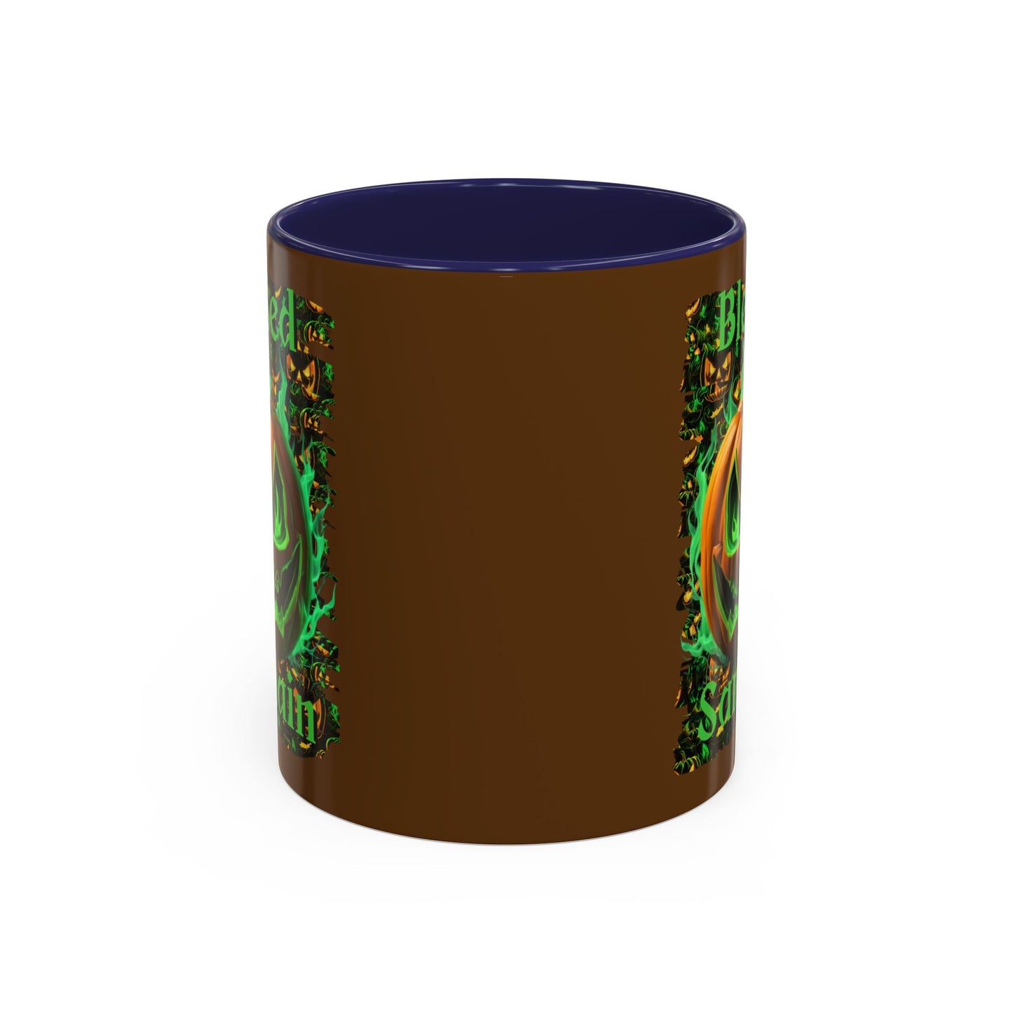 Blessed Samhain Green Jack Brown Accent Mug by CreepyCrafts.boo
