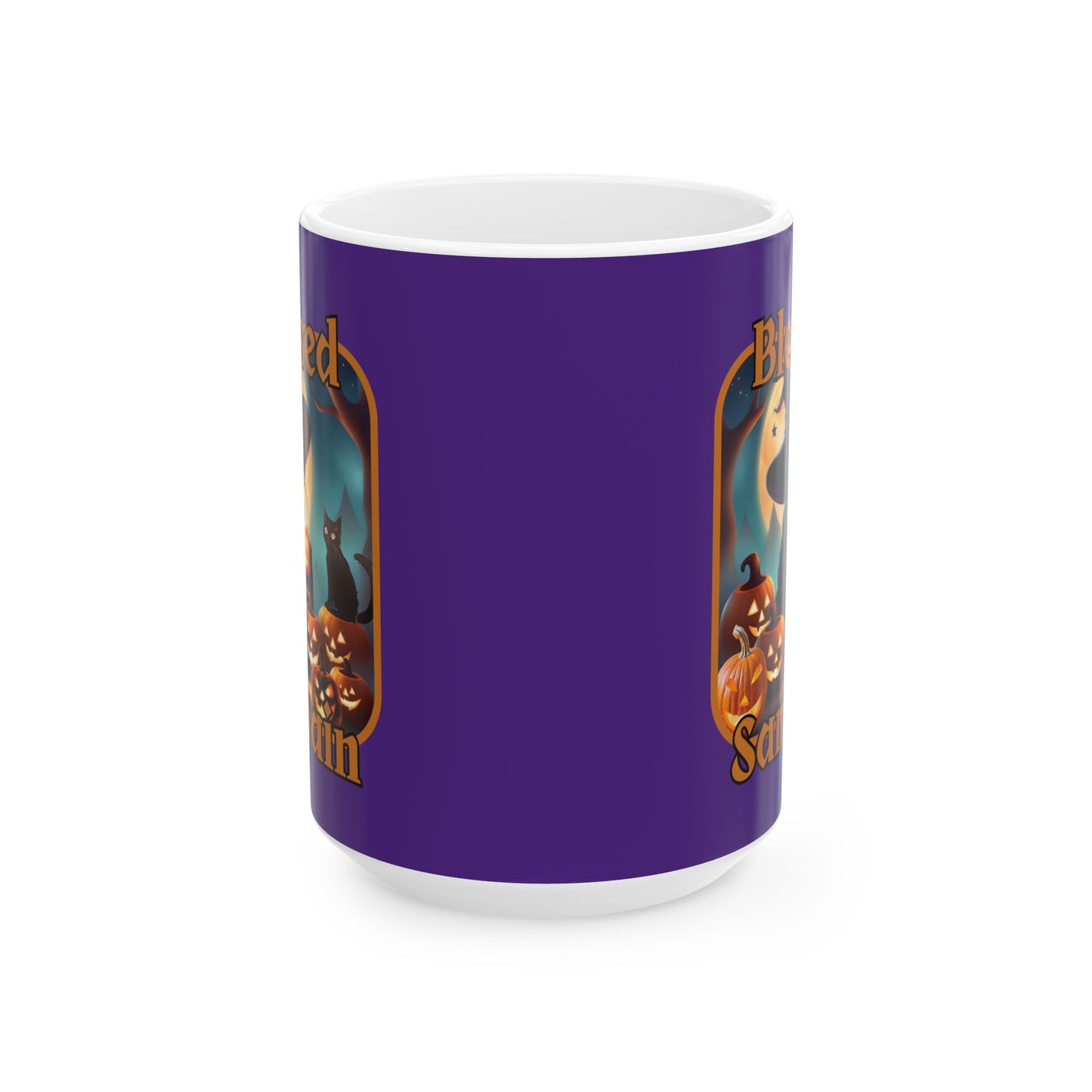 Blessed Samhain Cute Witch ORfont Purple Mug by cypherpunkgear