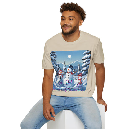 Snowman Family of 3 Light colors Unisex T-Shirt by cypherpunkgear.com