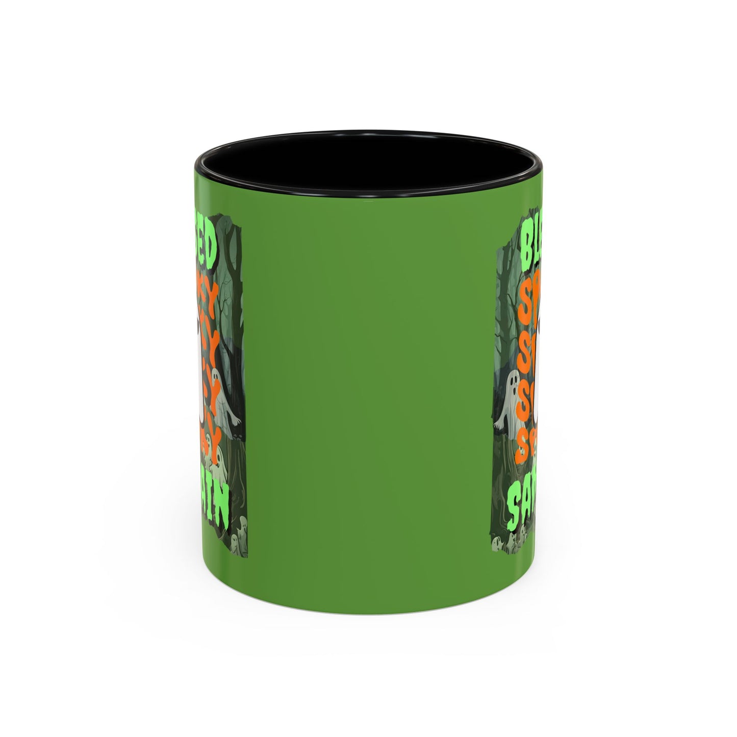 Spooky Blessed Samhain Ghost Green font Accent Mug by CreepyCrafts.boo