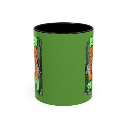 Spooky Blessed Samhain Ghost Green font Accent Mug by CreepyCrafts.boo