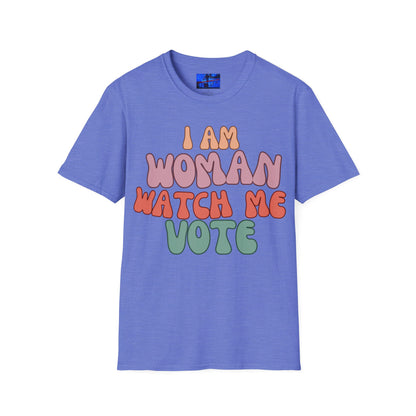 I Am Woman Watch Me Vote LTcolors Unisex T-Shirt by cypherpunkgear