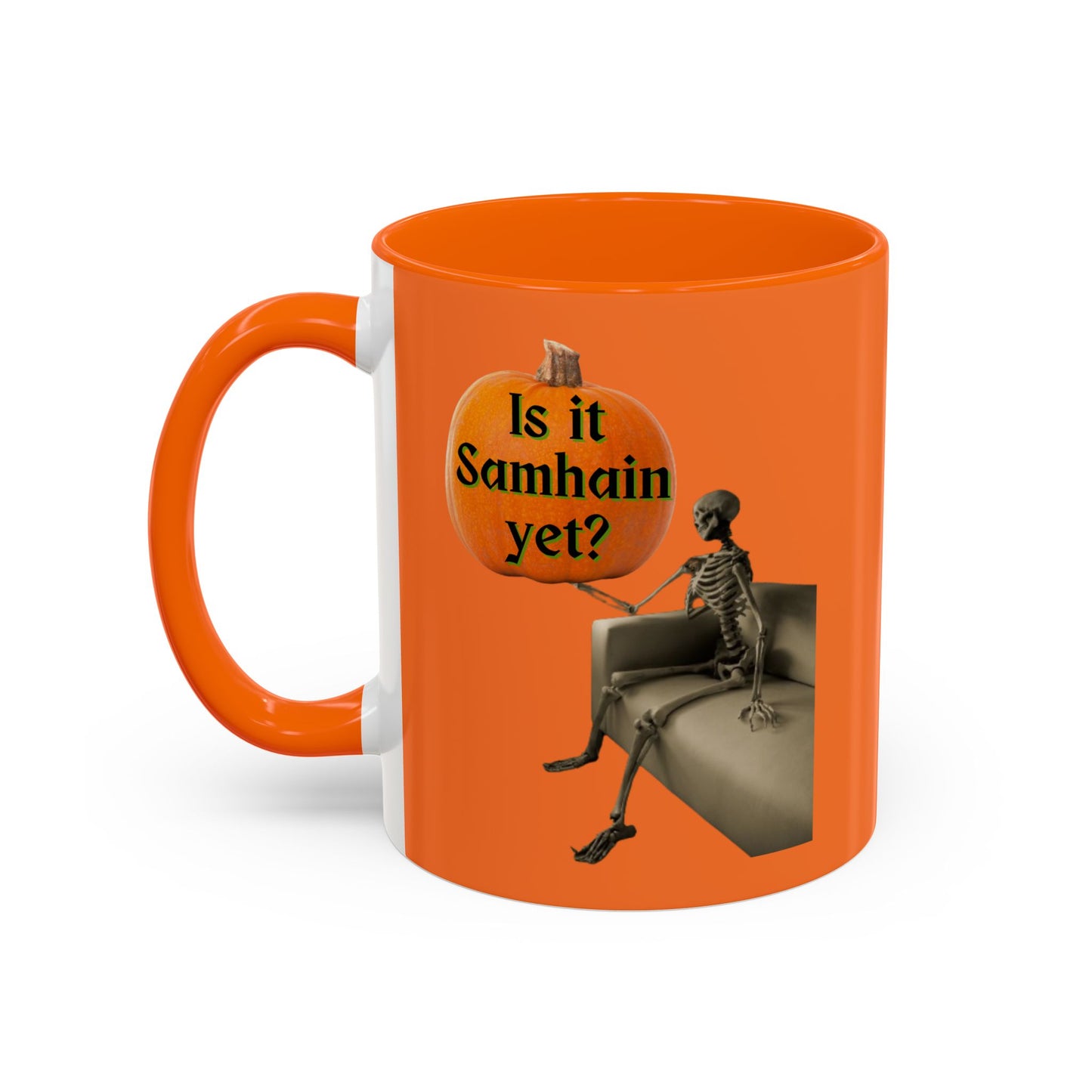 Is it Samhain yet? Skeleton's Pumpkin Orange Accent Mug by CreepyCrafts.boo