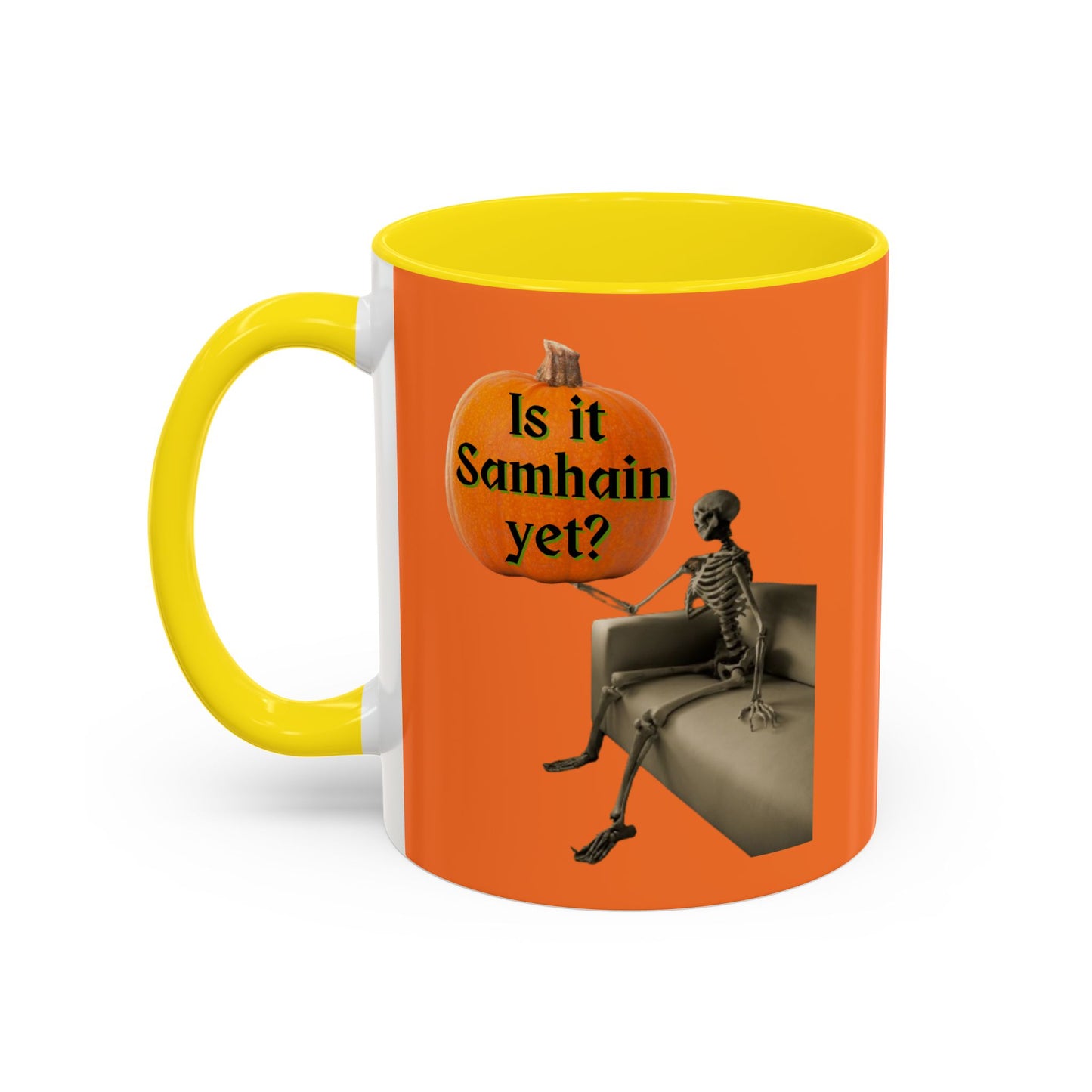 Is it Samhain yet? Skeleton's Pumpkin Orange Accent Mug by CreepyCrafts.boo