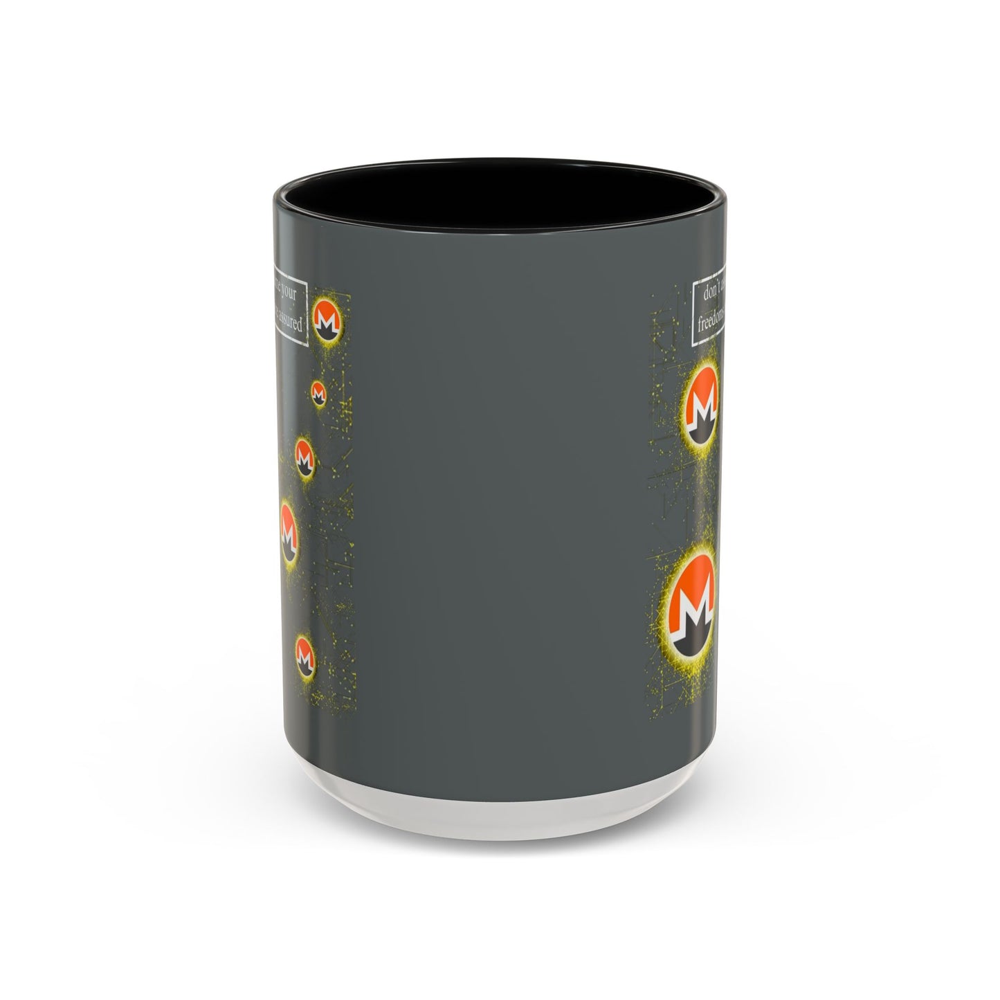Monero (XMR) don't assume your freedoms are assured Grey Accent Mug by cypherpunkgear.com