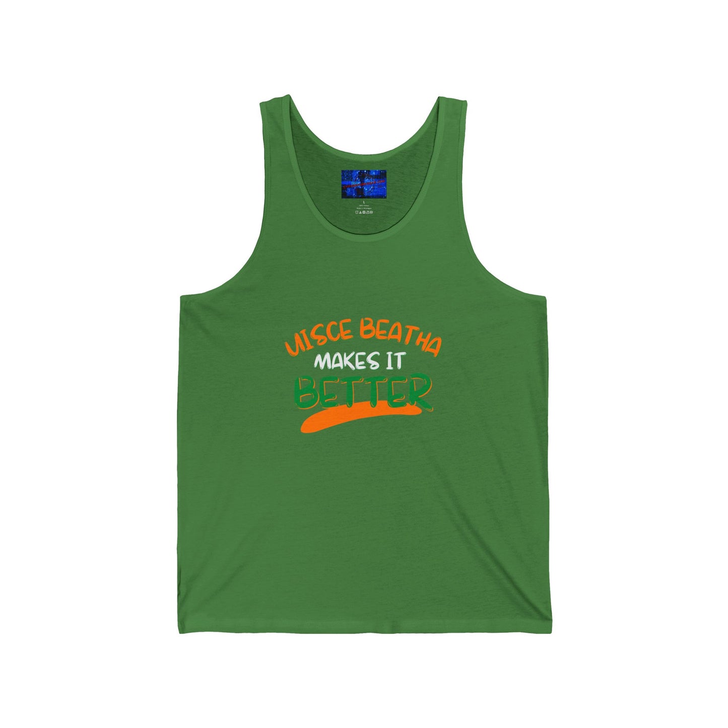 Uisce Beatha makes it better Orange, White, and Green font Unisex Jersey Tank Top by cypherpunkgear.com