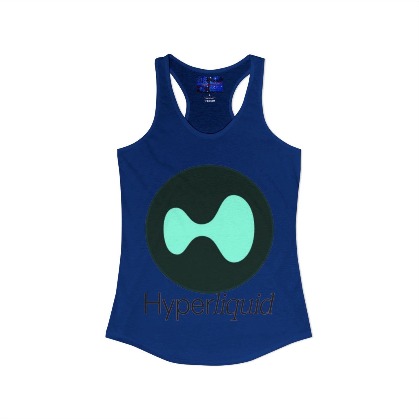 Hyperliquid Black font Women's Racerback Tank Top by cypherpunkgear.com