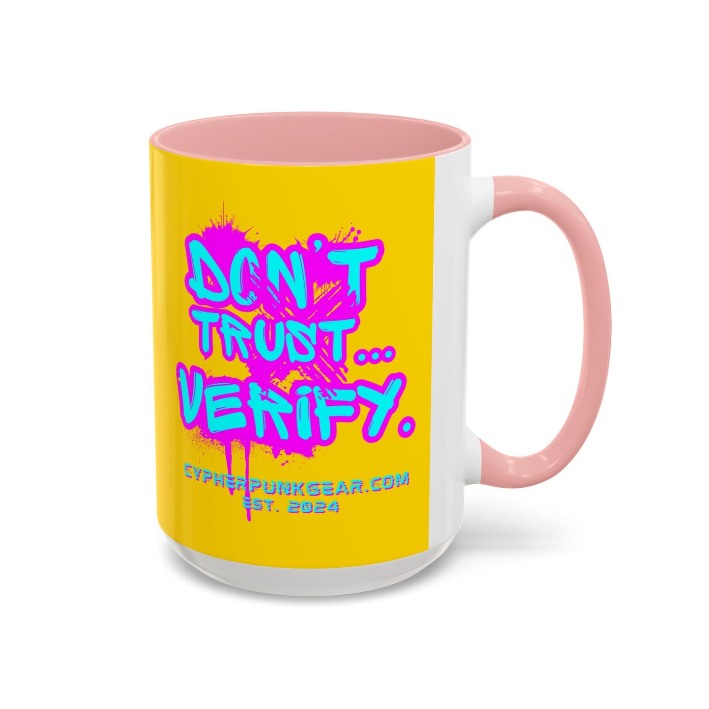 Don't Trust...Verify. Yellow Accent Mug by cypherpunkgear.com