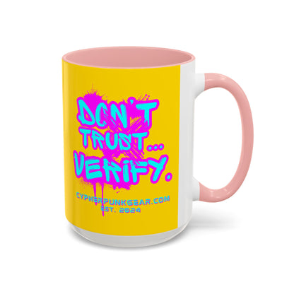 Don't Trust...Verify. Yellow Accent Mug by cypherpunkgear.com