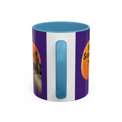 Is It Samhain Yet? Skeleton's Giant Pumpkin Purple Accent Mug by CreepyCrafts.boo