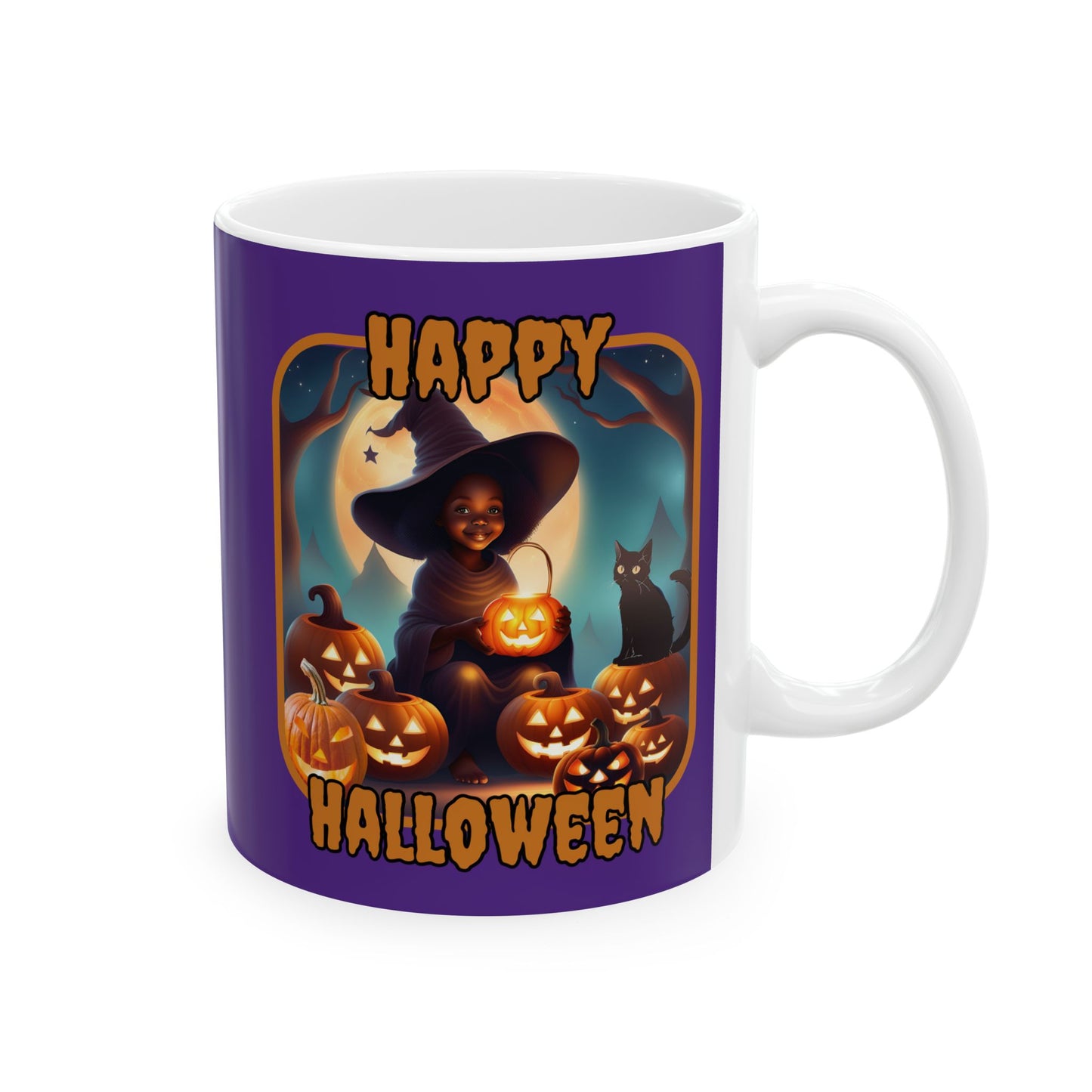 Happy Halloween Cute Witch ORfont Purple Mug by cypherpunkgear