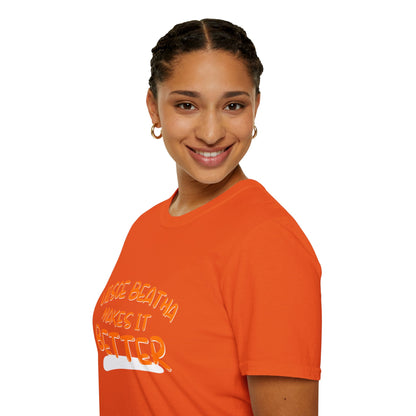 Uisce Beatha makes it better Orange font Light colors Unisex T-Shirt by cypherpunkgear.com