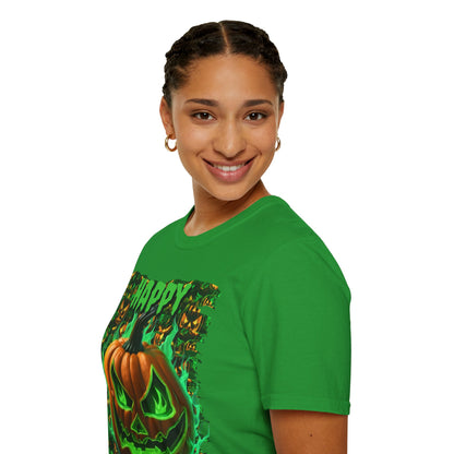 Happy Halloween Green Jack Dark colors Unisex T-Shirt by CreepyCrafts.boo