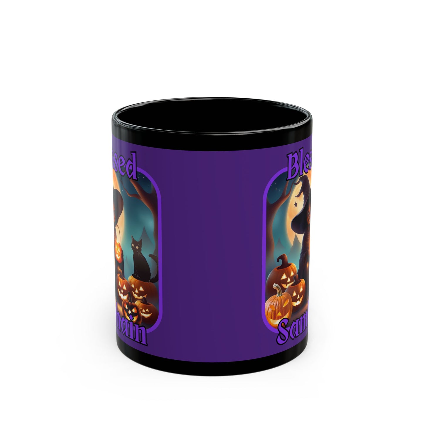 Blessed Samhain Cute Witch Purple font Purple Mug by CreepyCrafts.boo