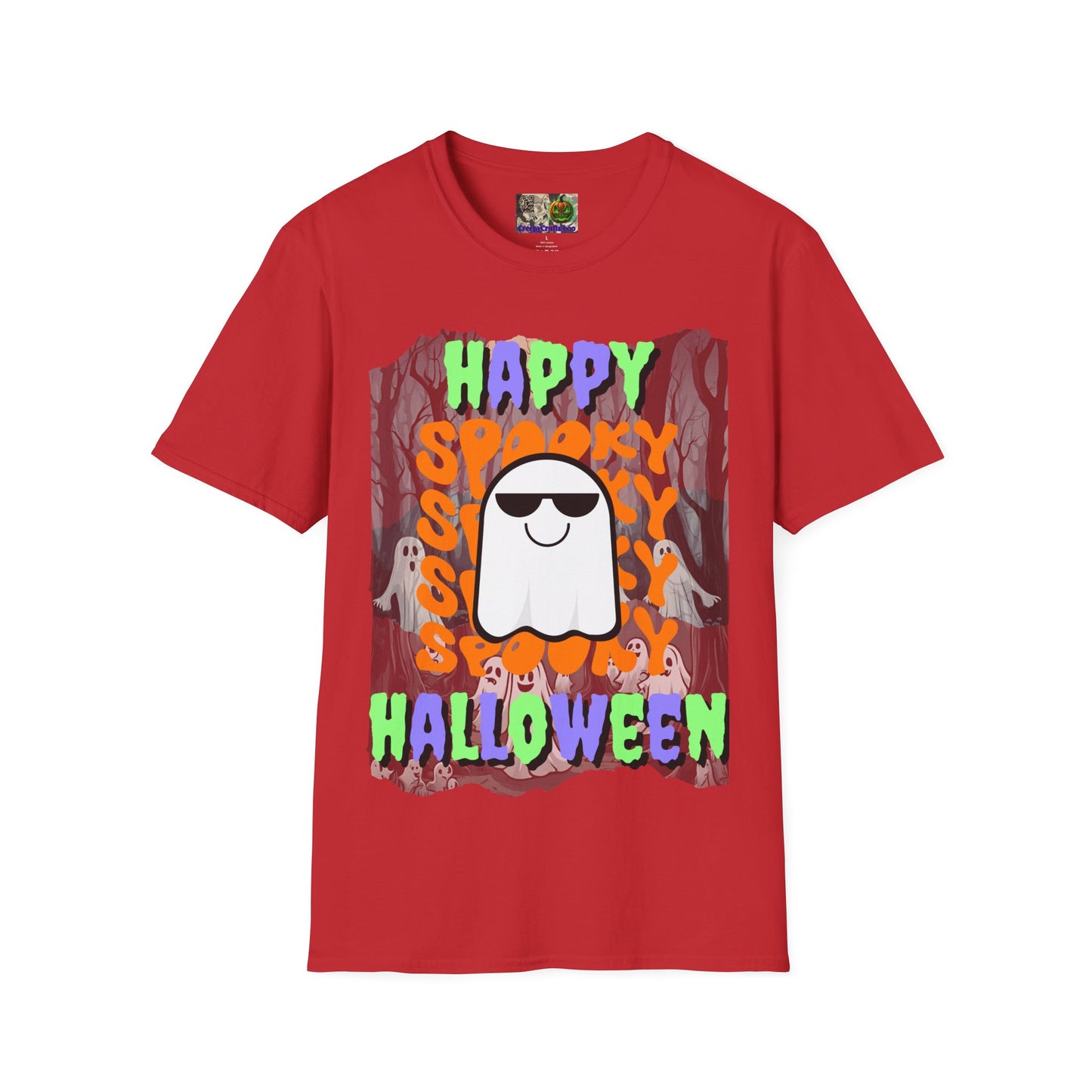Spooky Happy Halloween Ghost Light colors Mixed font Unisex T-Shirt by CreepyCrafts.boo