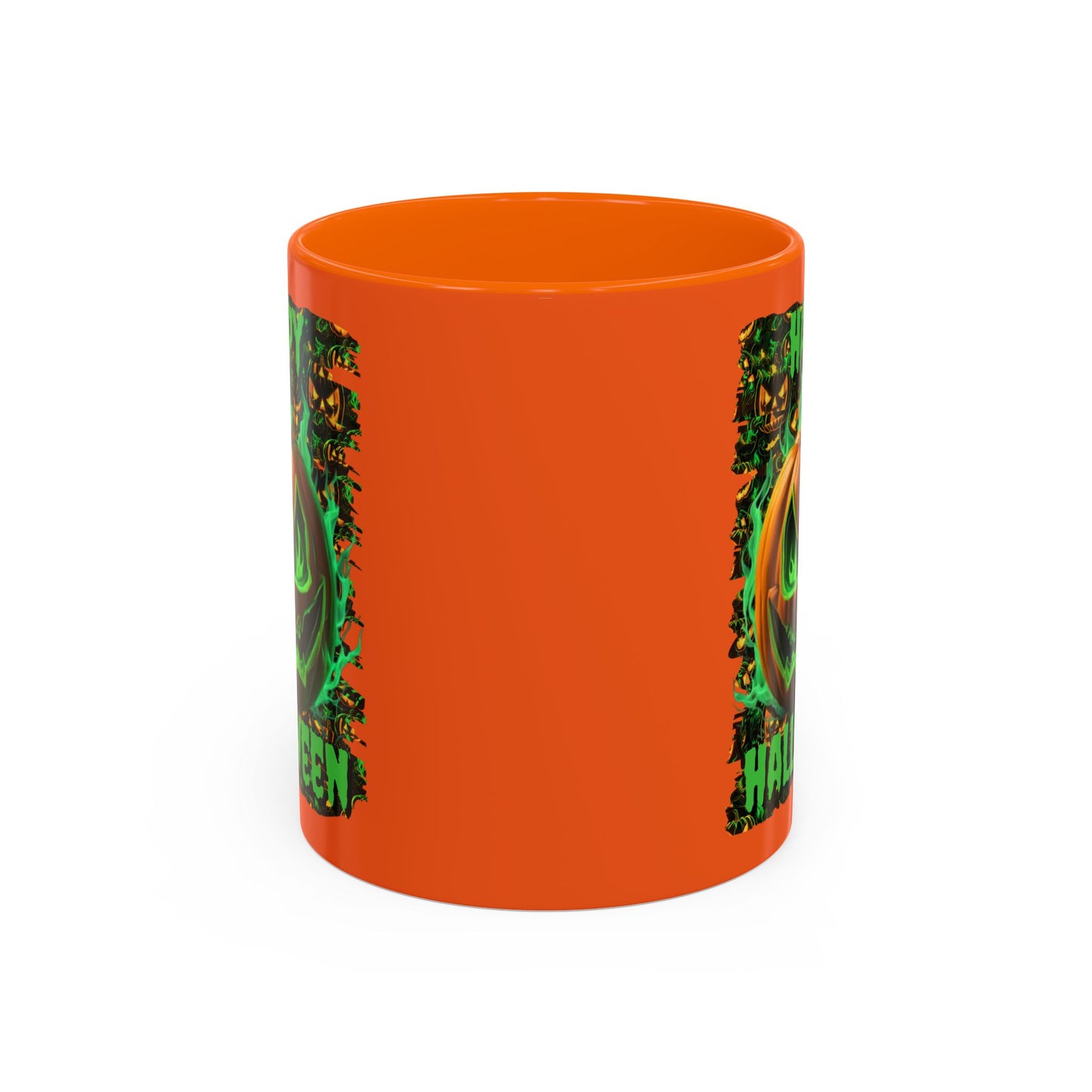 Happy Halloween Green Jack Orange Accent Mug by CreepyCrafts.boo