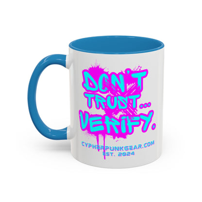 Don't Trust...Verify. White Accent Mug by cypherpunkgear.com