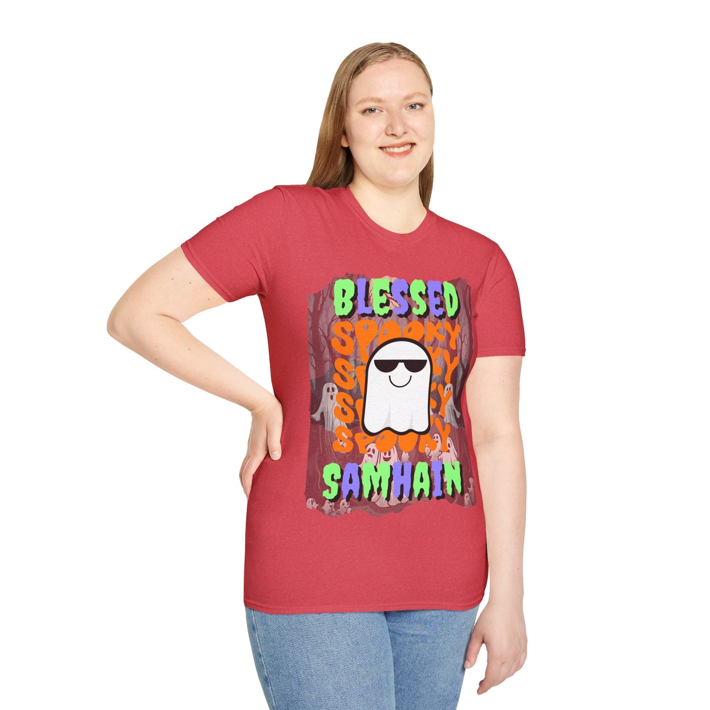 Spooky Blessed Samhain Ghost Mixed font Unisex T-Shirt by CreepyCrafts.boo