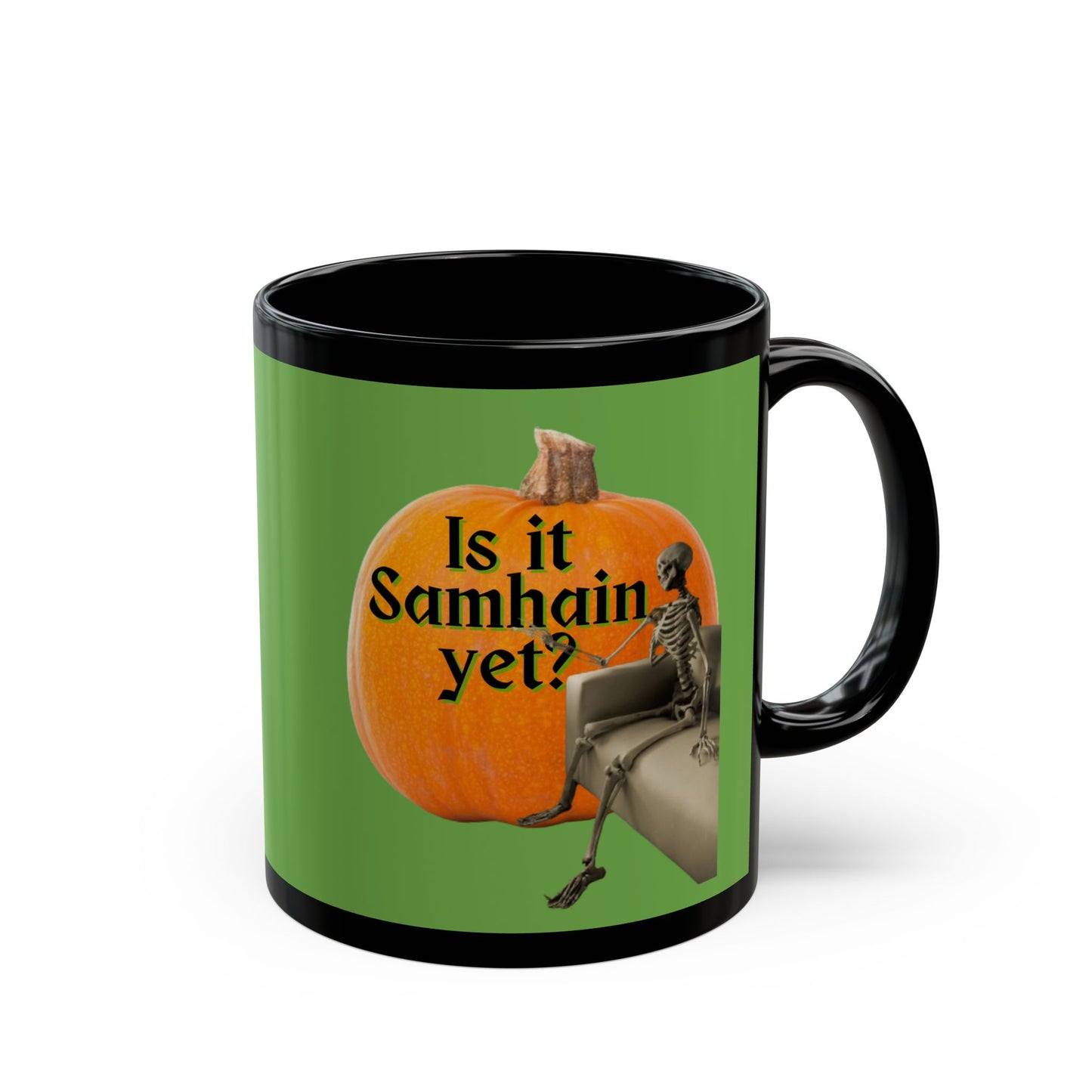 Is It Samhain Yet? Skeleton's Giant Pumpkin Green Mug by CreepyCrafts.boo