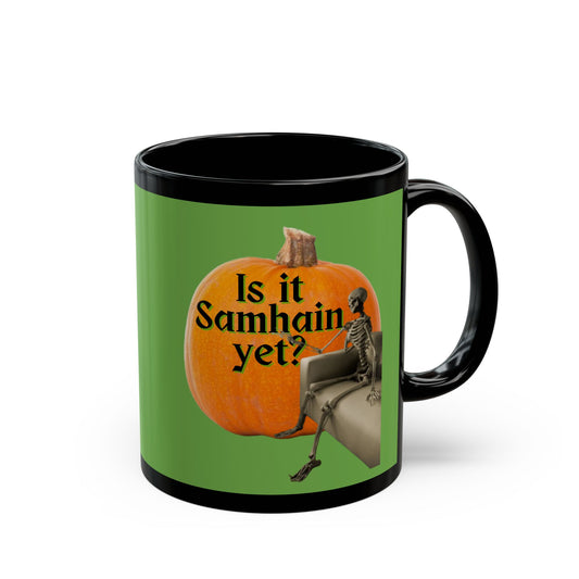 Is It Samhain Yet? Skeleton's Giant Pumpkin Green Mug by CreepyCrafts.boo