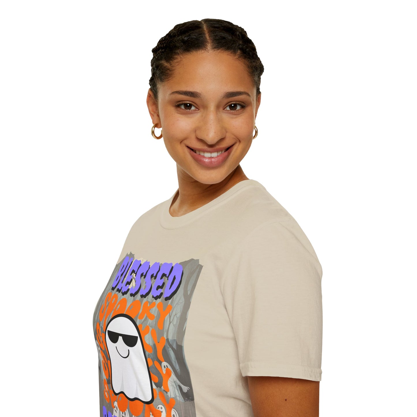 Spooky Blessed Samhain Ghost Purple font Unisex T-Shirt by CreepyCrafts.boo