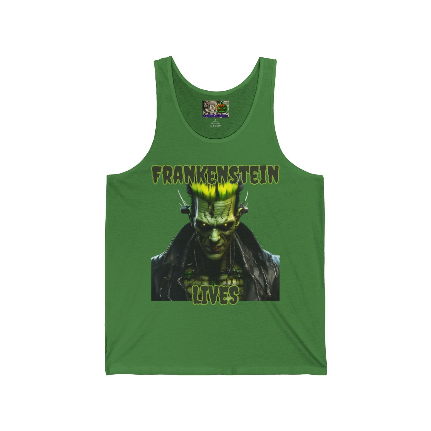 Frankenstein Lives Unisex Jersey Tank Top by CreepyCrafts.boo