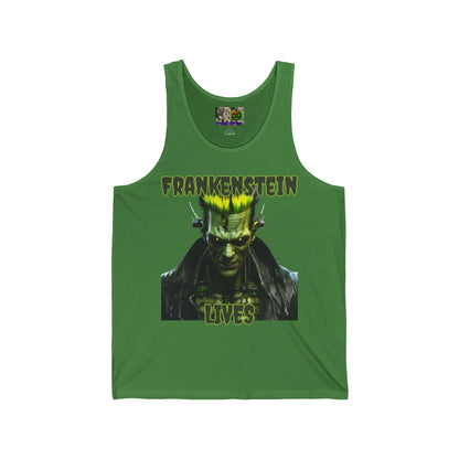 Frankenstein Lives Unisex Jersey Tank Top by CreepyCrafts.boo
