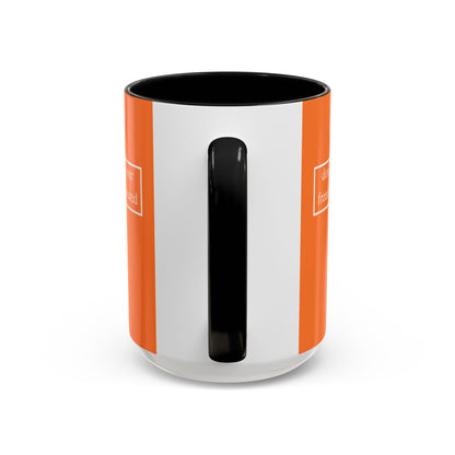 don't assume your freedoms are assured, White font, Orange Accent Mug by cypherpunkgear.com