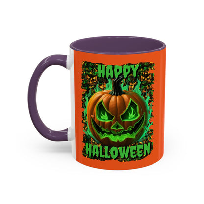 Happy Halloween Green Jack Orange Accent Mug by CreepyCrafts.boo