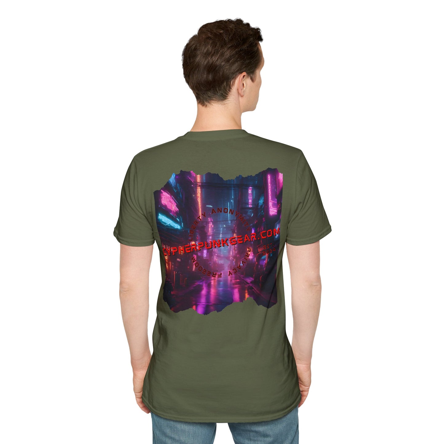 2-sided, cypherpunkgear.com Logo & Cityscape Dark colors Unisex T-Shirt by cypherpunkgear.com